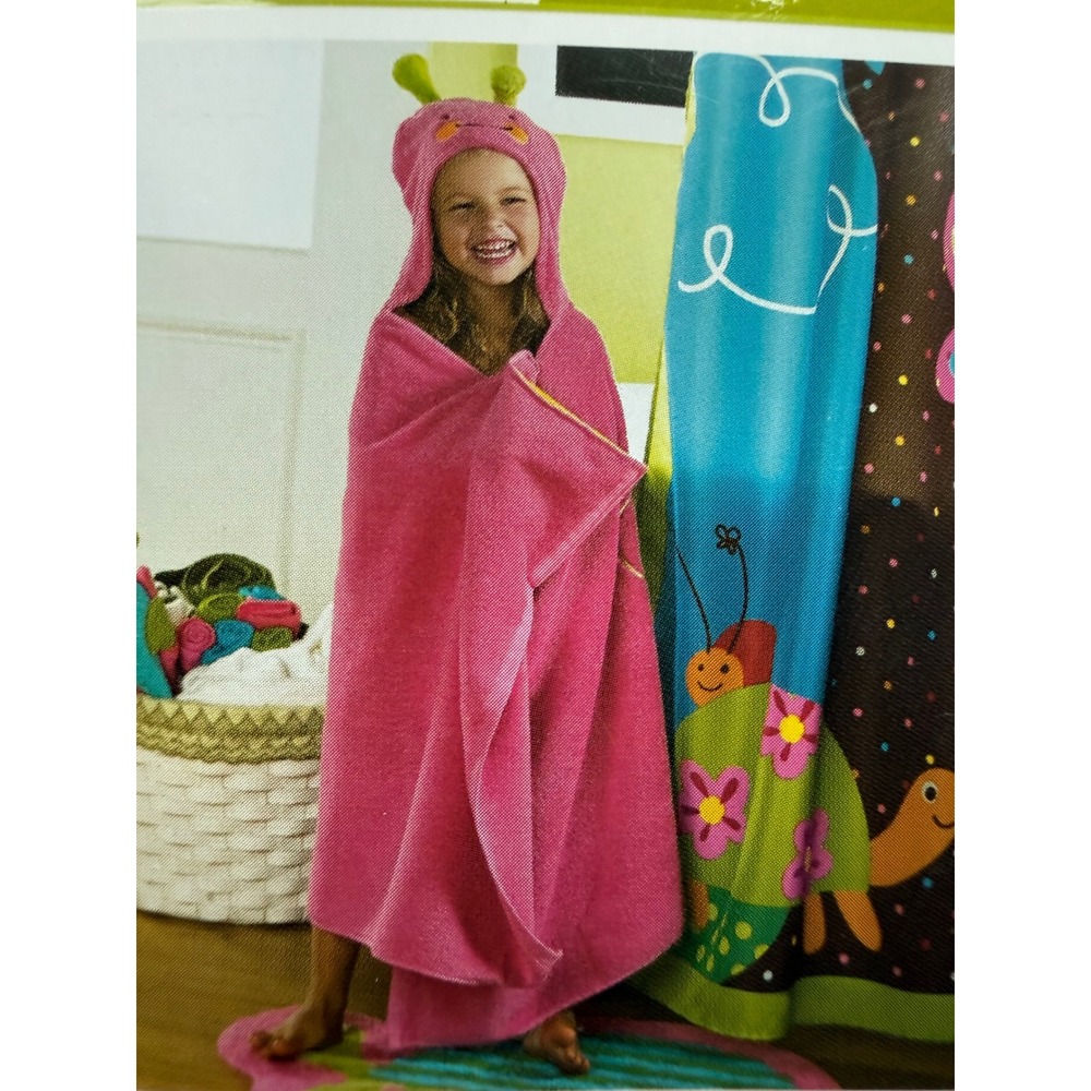 Jumping Beans Butterfly Hooded Bath Wrap Kids 25x50 Pink New Cotton Terry Towel